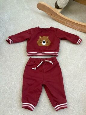 Toddler Burgundy Bear Sweatshirt & Jogger Set